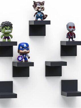 New 7-Pack Small Floating Shelves for Wall by RicherHouse, Plastic Black Shelf